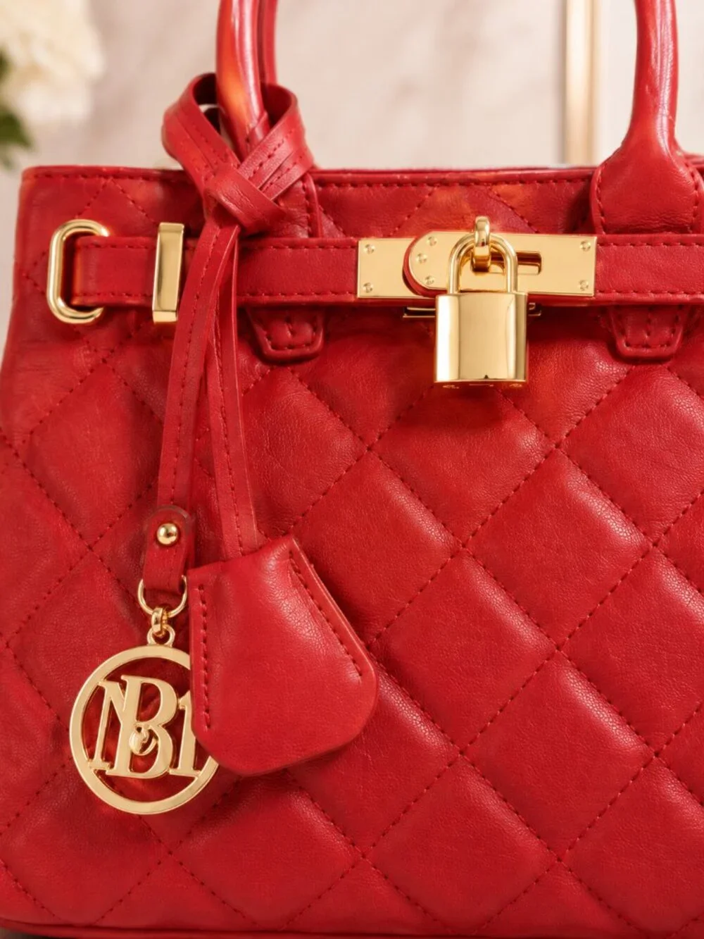 Studio Badgley Mischka BM-4162 Brick Red Quilted Mini Tote Crossbody NWT